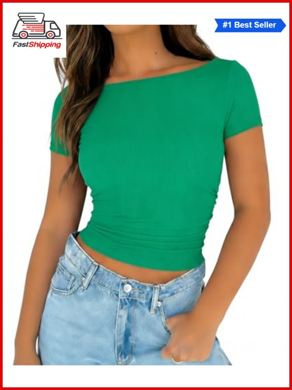 ✨Women's Ribbed Knit Boat Neck Short Sleeve Slim Fit Basic T-Shirt